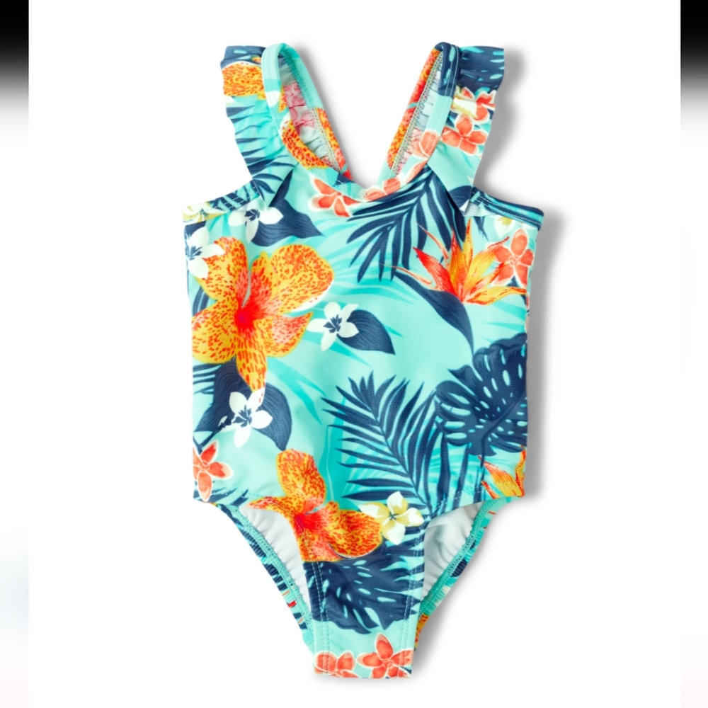 Baby Girl Tropical One Piece Swimsuit - Mellow Aqua Size 0-3 Months
